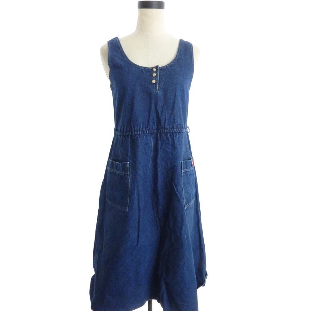 Vintage Sasson Womens Size S Blue Denim Jean Dress Sleeveless Midi retro 80s 90s